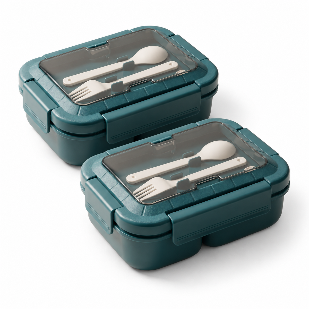 Boîte à déjeuner 3 compartiments JS Gourmet avec cuillère et fourchette — Lot de 2