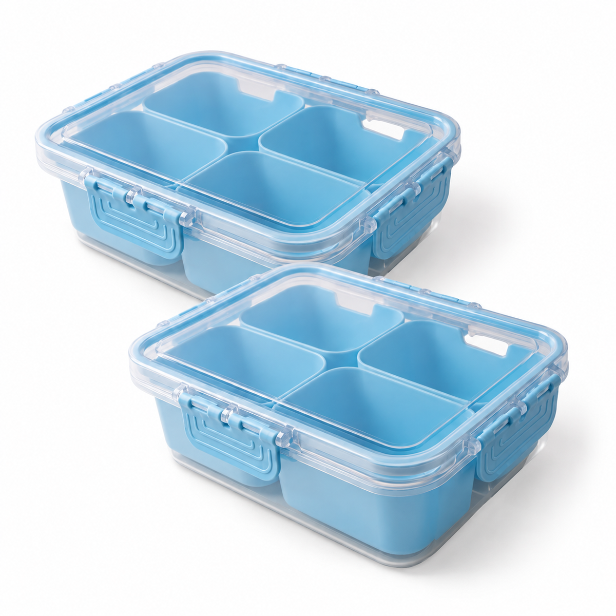 Boîte à goûter JS Gourmet 4 compartiments avec poignée — Bleue — Lot de 2