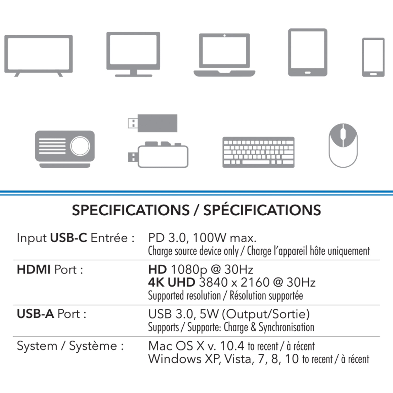 Boost Adaptateur USB-C 3 en 1 vers HDMI 4K, USB 3.0 et Recharge USB-C 100 W, Gris - Simple Boutique
