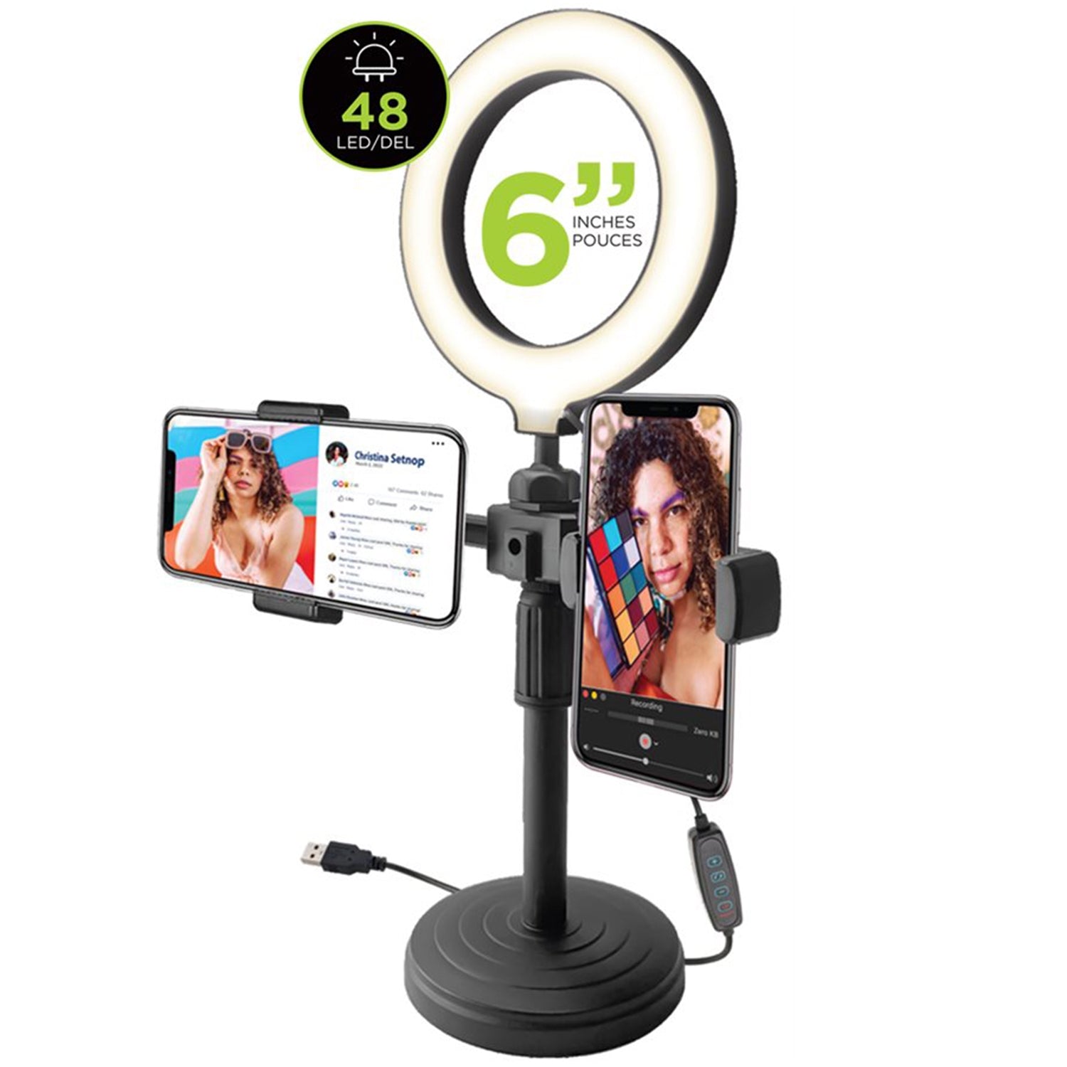 Boost - Anneau de Lumière LED de 6" avec 2 Supports de Téléphone, Noir - Simple Boutique