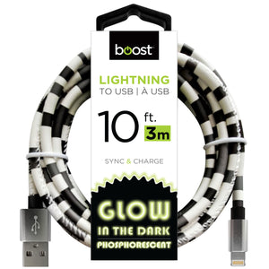 Boost Câble Lightning à USB Phosphorescent 10 pi, Brille dans le Noir, Motif Assorti - Simple Boutique