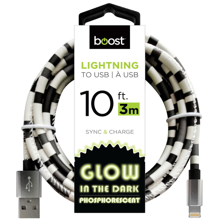Boost Câble Lightning à USB Phosphorescent 10 pi, Brille dans le Noir, Motif Assorti - Simple Boutique