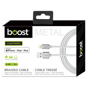 Boost Câble Lightning à USB Tressé 6,6 pi Certifié MFi, Embouts en Métal, Blanc - Simple Boutique