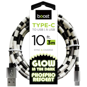 Boost Câble USB-C à USB Phosphorescent 10 pi, Brille dans le Noir, Motif Assorti - Simple Boutique