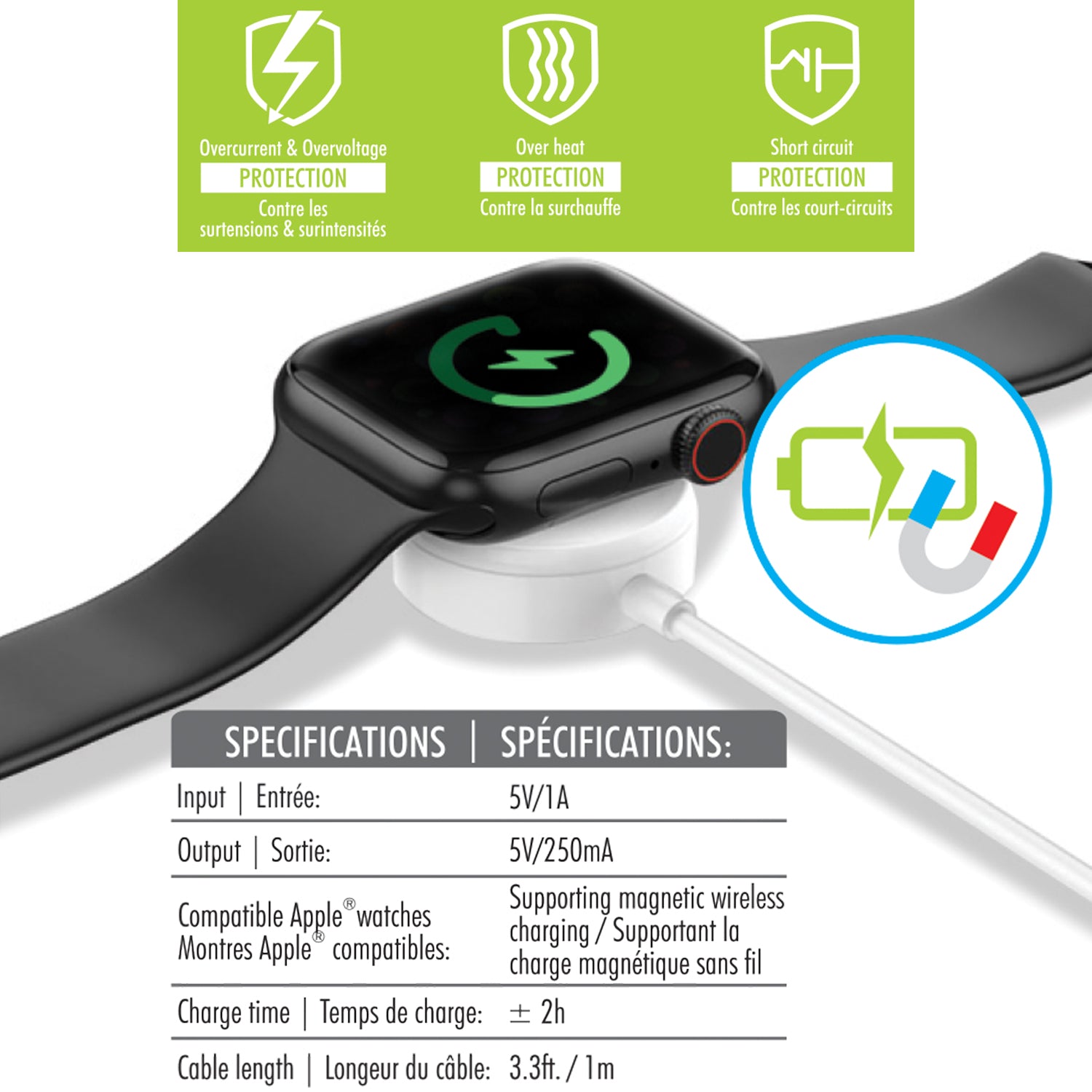 Boost Chargeur Magnétique pour Apple Watch, Câble USB 3,3 pi, Blanc - Simple Boutique