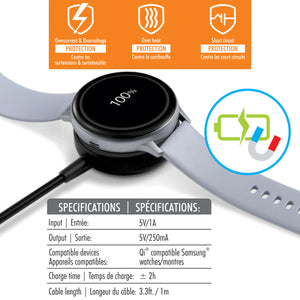 Boost Chargeur Magnétique pour Samsung Galaxy Watch, Câble USB 3,3 pi, Noir - Simple Boutique
