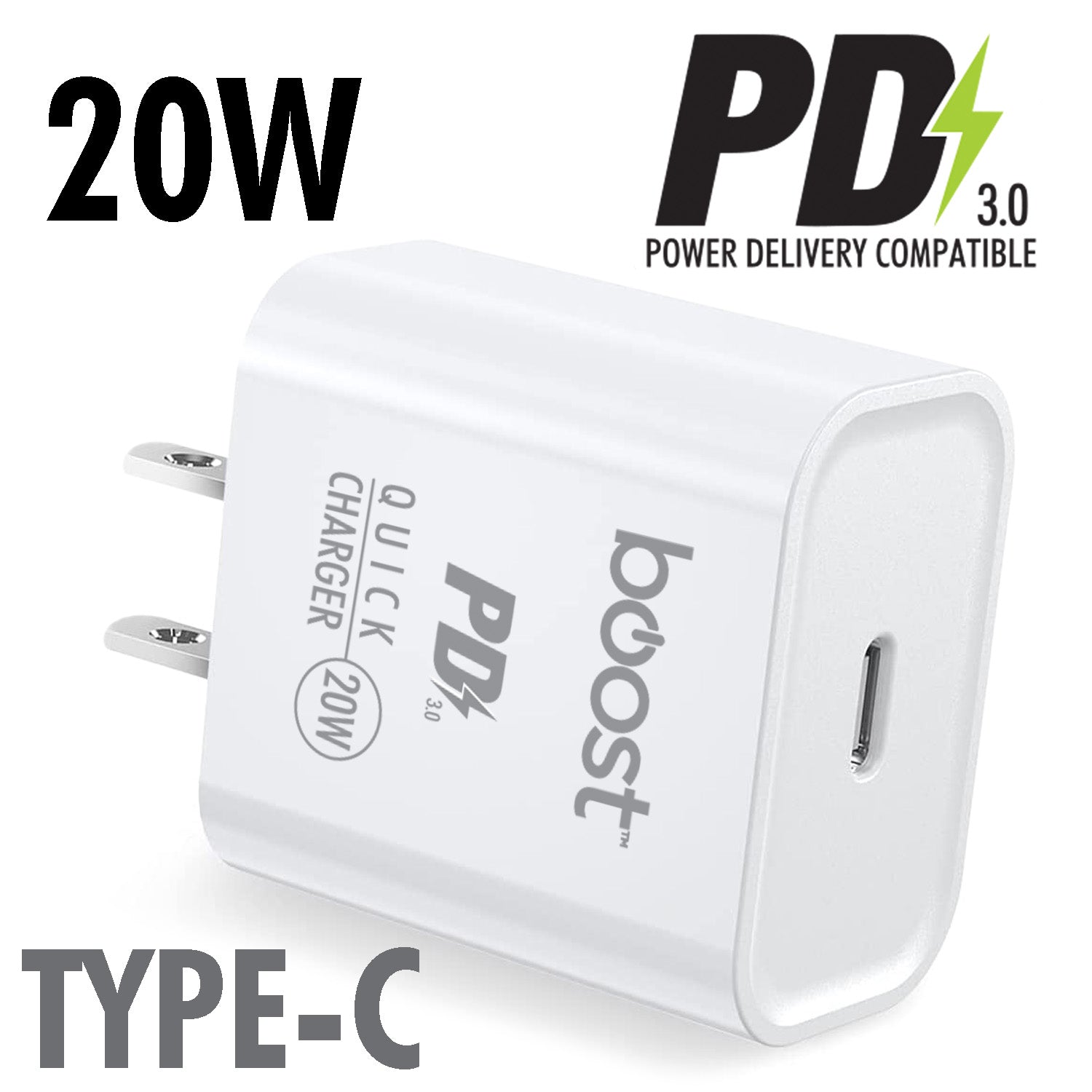 Boost Chargeur Mural Rapide USB-C 20 W Power Delivery, Blanc - Simple Boutique
