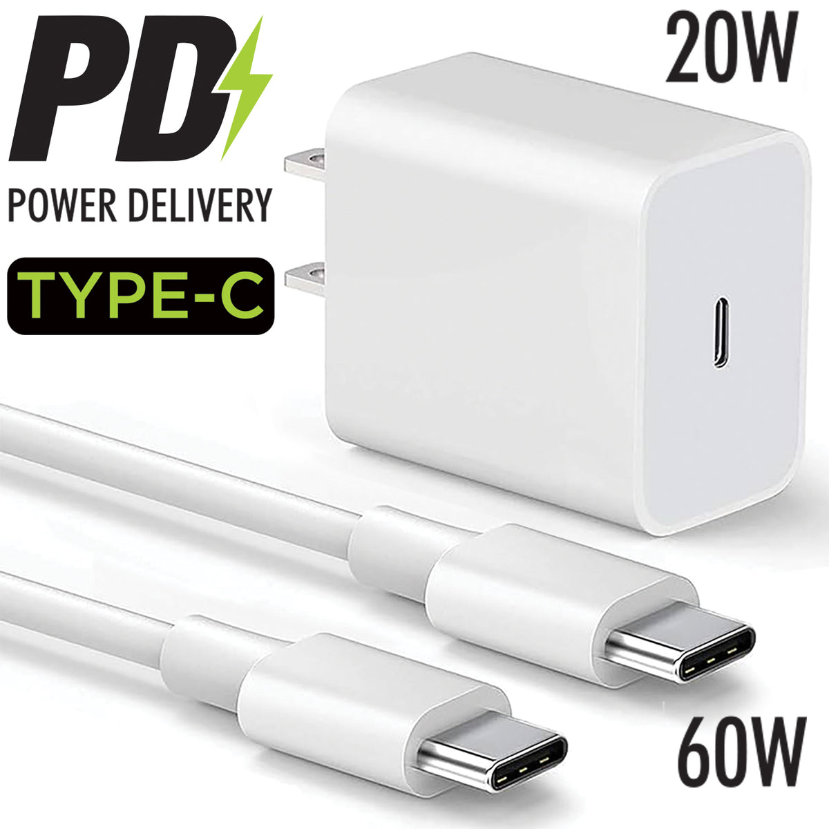 Boost Chargeur Mural USB-C 20 W avec Câble USB-C à USB-C 60 W de 6,6 pi, Charge Rapide, Blanc - Simple Boutique