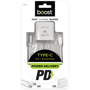 Boost Chargeur Mural USB-C 20 W avec Câble USB-C à USB-C 60 W de 6,6 pi, Charge Rapide, Blanc - Simple Boutique