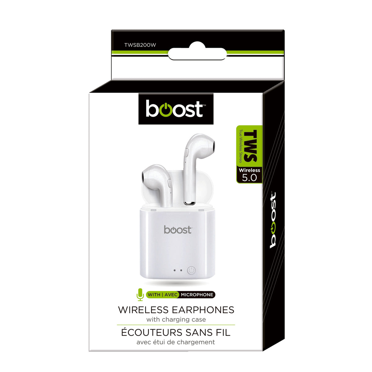 Boost Écouteurs Sans Fil avec Étui de Charge et Jumelage Automatique, Blanc - Simple Boutique