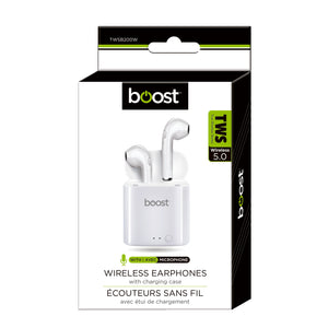 Boost Écouteurs Sans Fil avec Étui de Charge et Jumelage Automatique, Blanc - Simple Boutique