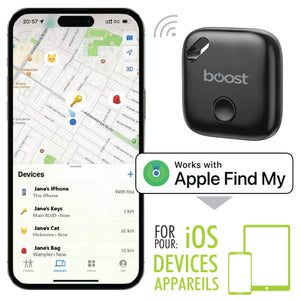 Boost Localisateur d'Objets Rechargeable pour iPhone avec Anti-Pistage, Accepté par la TSA, Noir - Simple Boutique