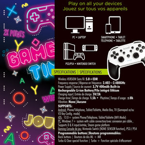 Boost Manette de Jeu Sans Fil avec Support de Téléphone pour iOS, Android, PC et Switch, Blanc et Noir - Simple Boutique