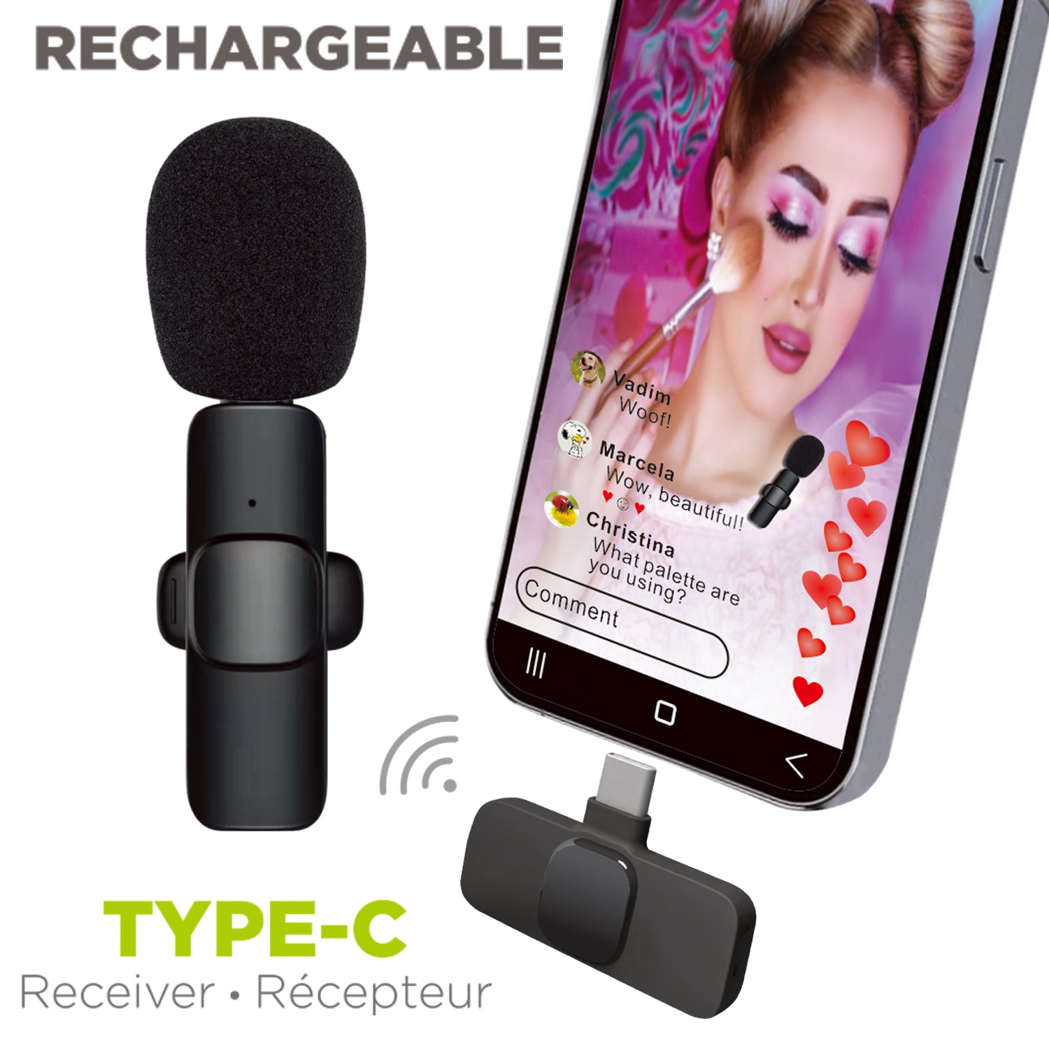 Boost Microphone Sans Fil à Pince Rechargeable pour Téléphone USB-C, Noir - Simple Boutique