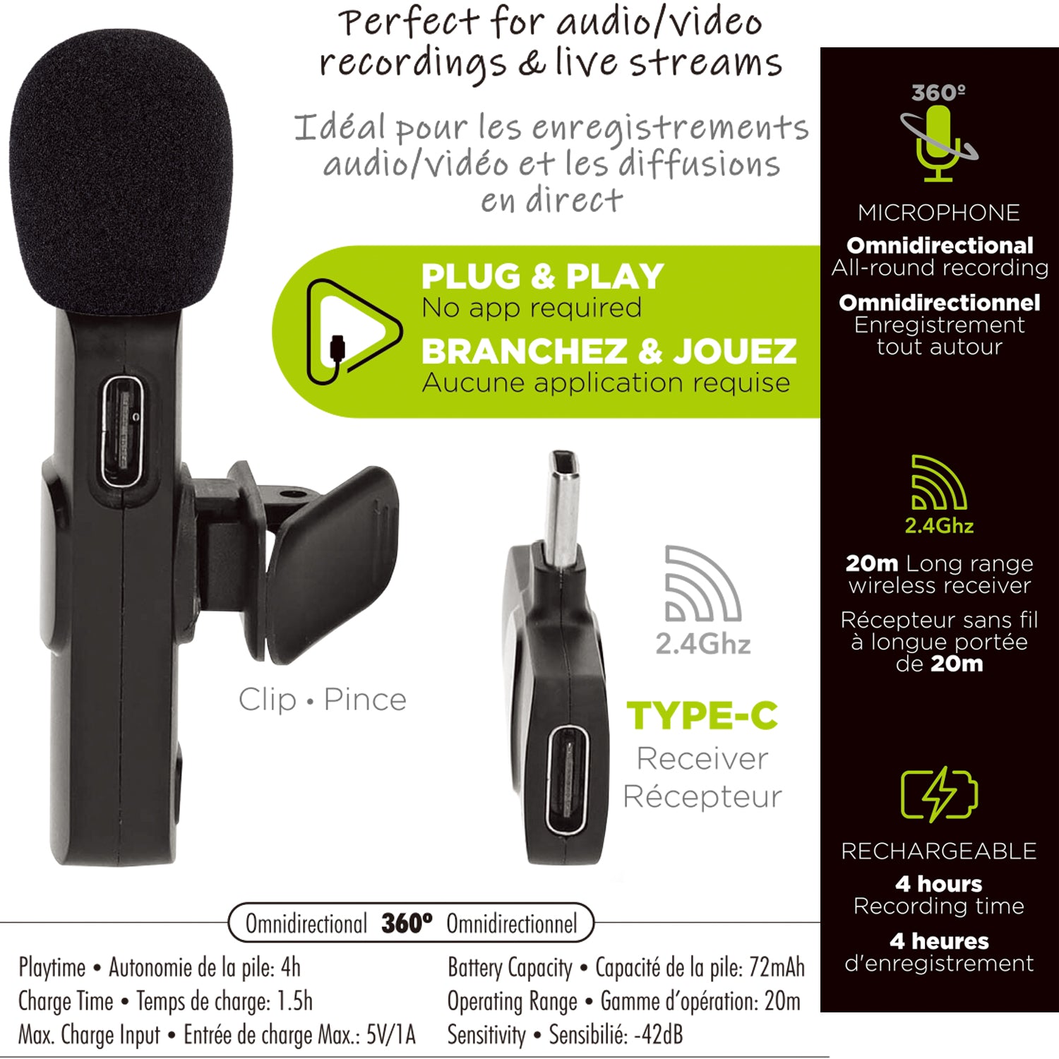 Boost Microphone Sans Fil à Pince Rechargeable pour Téléphone USB-C, Noir - Simple Boutique