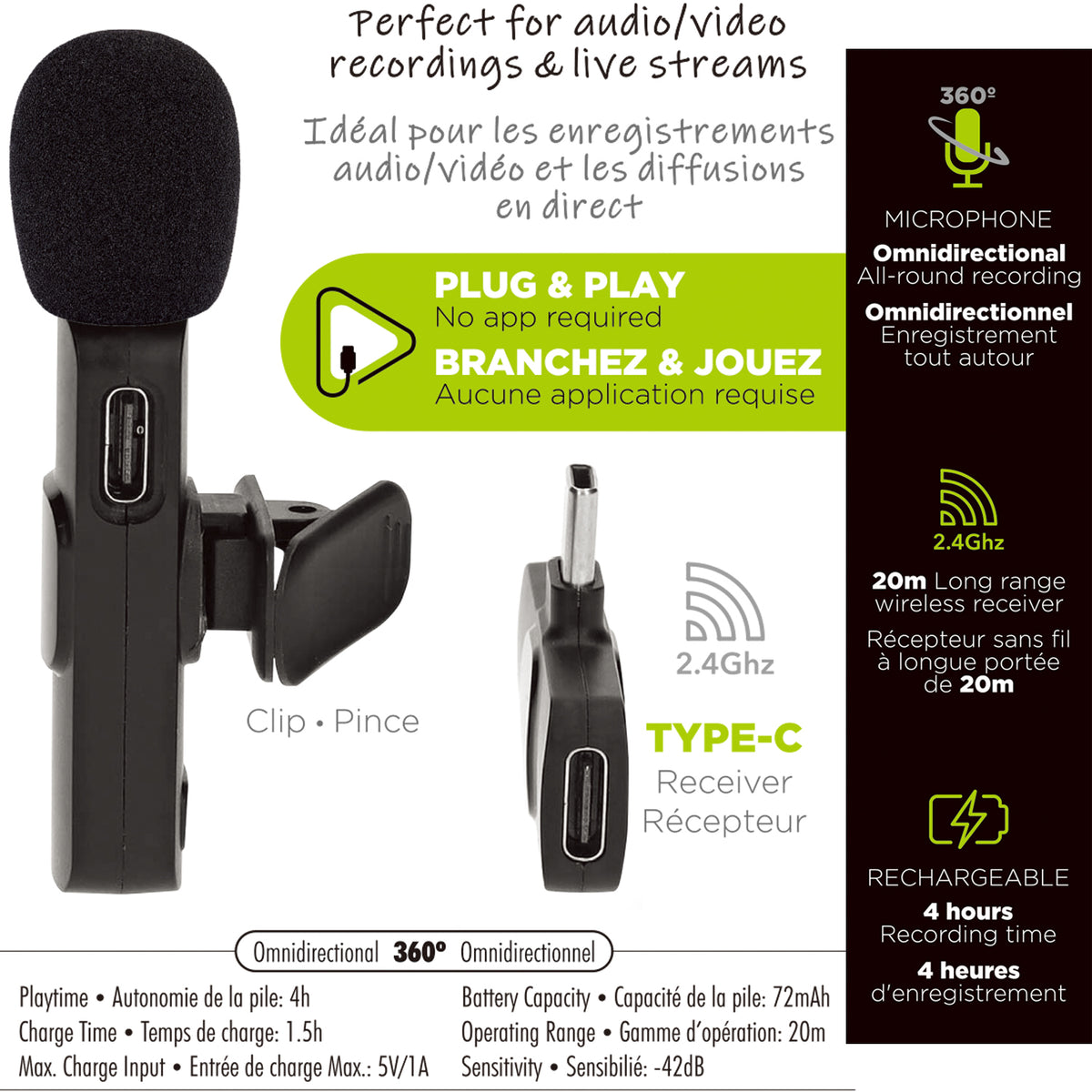 Boost Microphone Sans Fil à Pince Rechargeable pour Téléphone USB-C, Noir - Simple Boutique