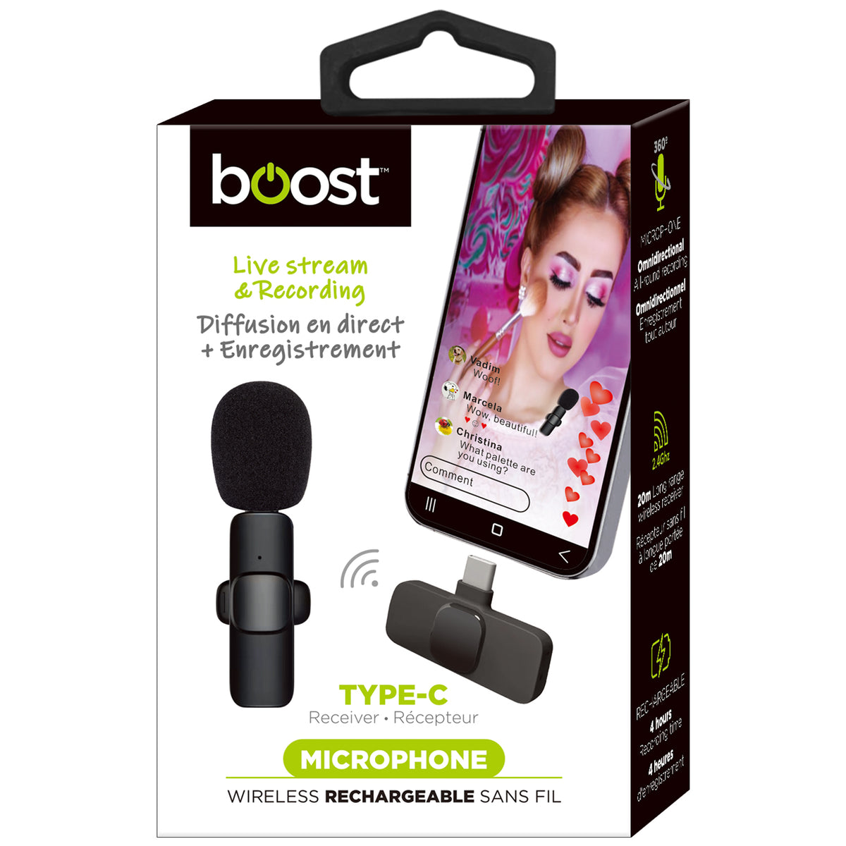 Boost Microphone Sans Fil à Pince Rechargeable pour Téléphone USB-C, Noir - Simple Boutique
