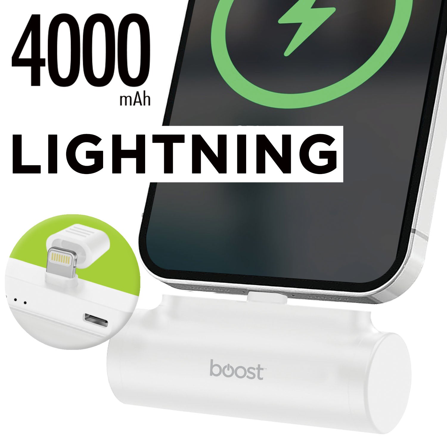 Boost Mini Chargeur Portable 4000 mAh avec Connecteur Lightning Intégré pour iPhone, Blanc - Simple Boutique