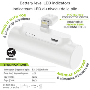 Boost Mini Chargeur Portable 4000 mAh avec Connecteur Lightning Intégré pour iPhone, Blanc - Simple Boutique