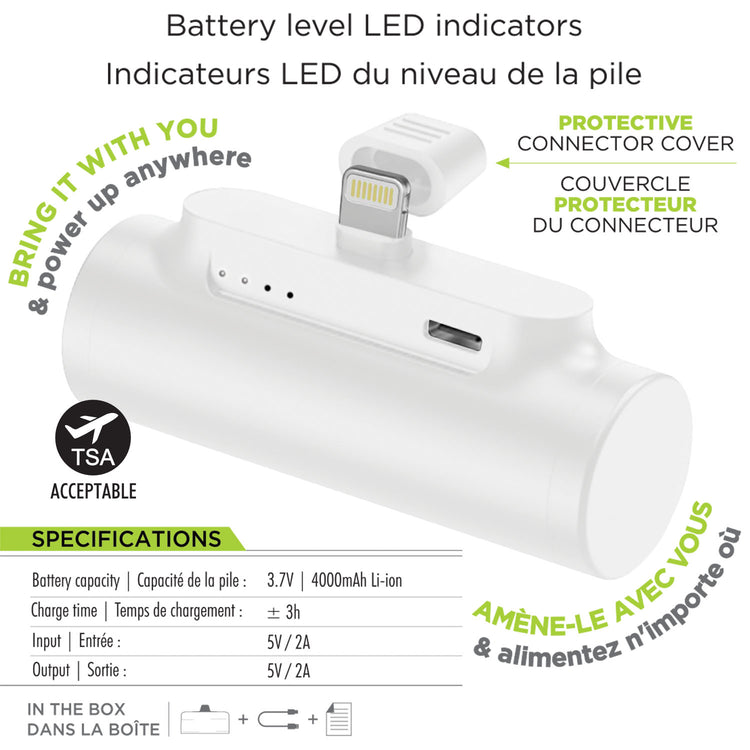 Boost Mini Chargeur Portable 4000 mAh avec Connecteur Lightning Intégré pour iPhone, Blanc - Simple Boutique