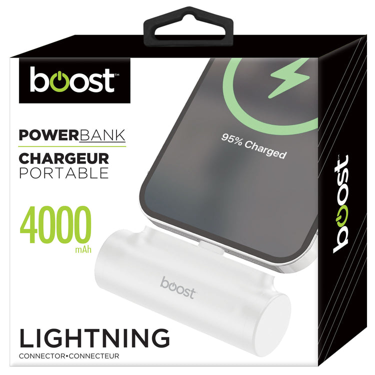Boost Mini Chargeur Portable 4000 mAh avec Connecteur Lightning Intégré pour iPhone, Blanc - Simple Boutique