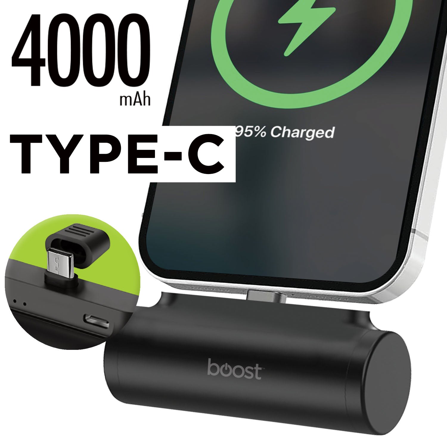 Boost Mini Chargeur Portable 4000 mAh avec Connecteur USB-C Intégré, Noir - Simple Boutique