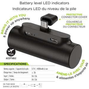 Boost Mini Chargeur Portable 4000 mAh avec Connecteur USB-C Intégré, Noir - Simple Boutique