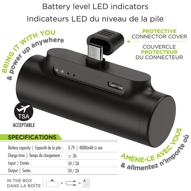Boost Mini Chargeur Portable 4000 mAh avec Connecteur USB-C Intégré, Noir - Simple Boutique