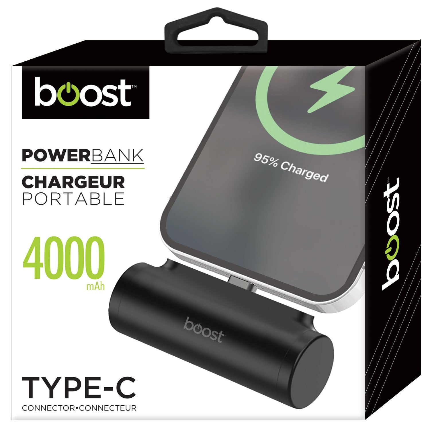 Boost Mini Chargeur Portable 4000 mAh avec Connecteur USB-C Intégré, Noir - Simple Boutique