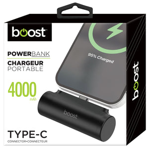 Boost Mini Chargeur Portable 4000 mAh avec Connecteur USB-C Intégré, Noir - Simple Boutique