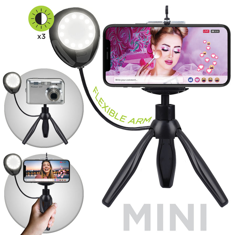 Boost Mini Trépied pour Téléphone avec Lumière Selfie DEL Flexible, Noir - Simple Boutique