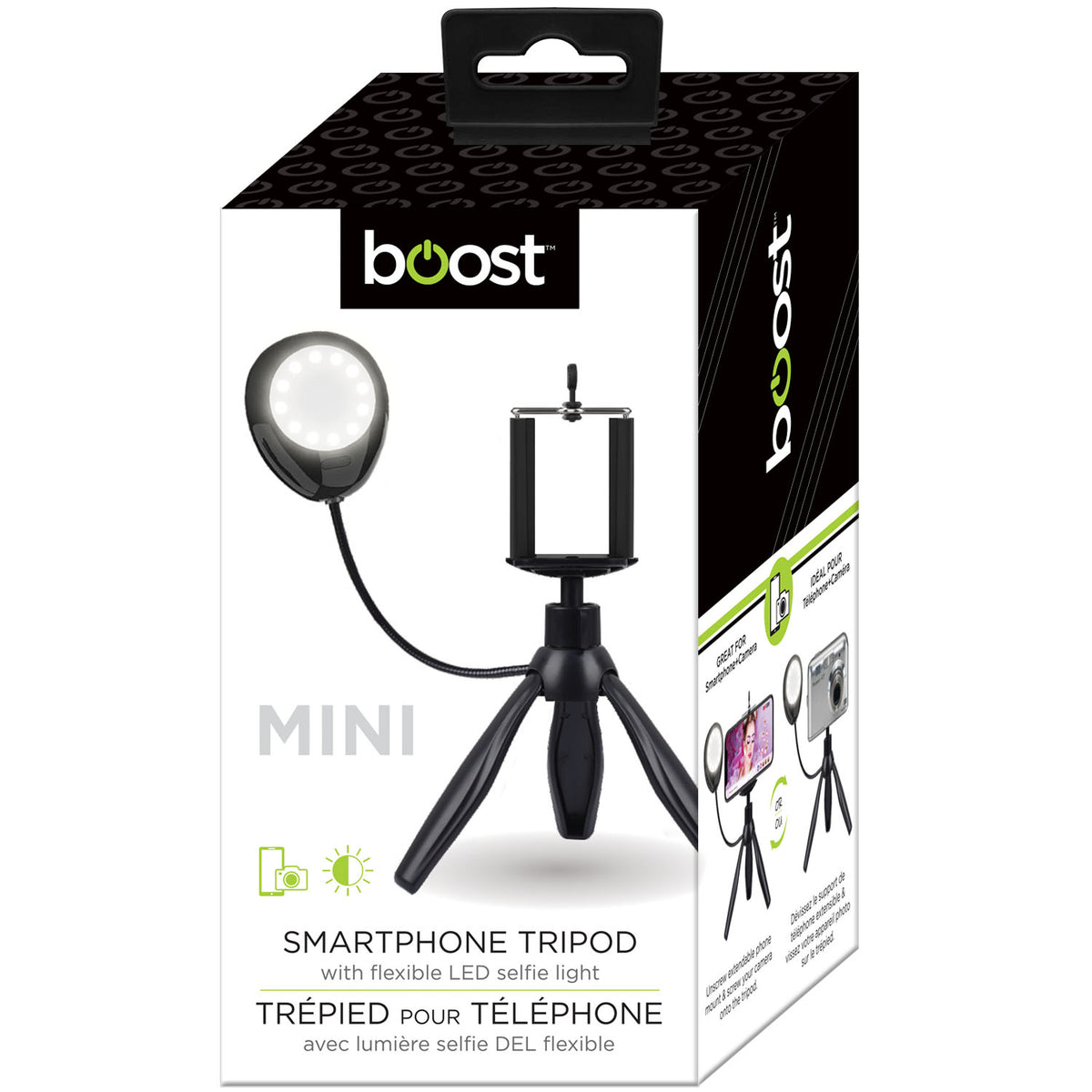 Boost Mini Trépied pour Téléphone avec Lumière Selfie DEL Flexible, Noir - Simple Boutique