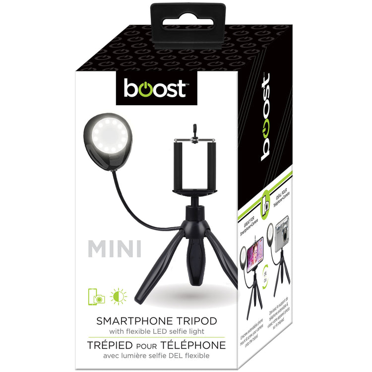 Boost Mini Trépied pour Téléphone avec Lumière Selfie DEL Flexible, Noir - Simple Boutique