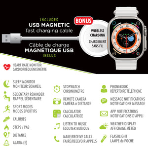 Boost Montre Intelligente à Écran Tactile 2,1 po avec Appels, Notifications et Bracelets Blanc, Noir et Orange - Simple Boutique