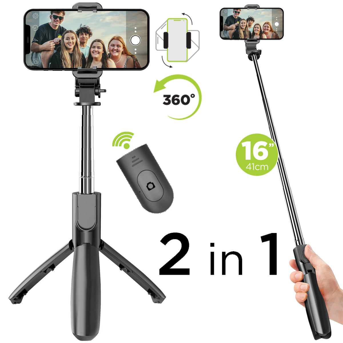 Boost Perche à Selfie et Trépied Télescopique avec Télécommande Sans Fil, Noir - Simple Boutique