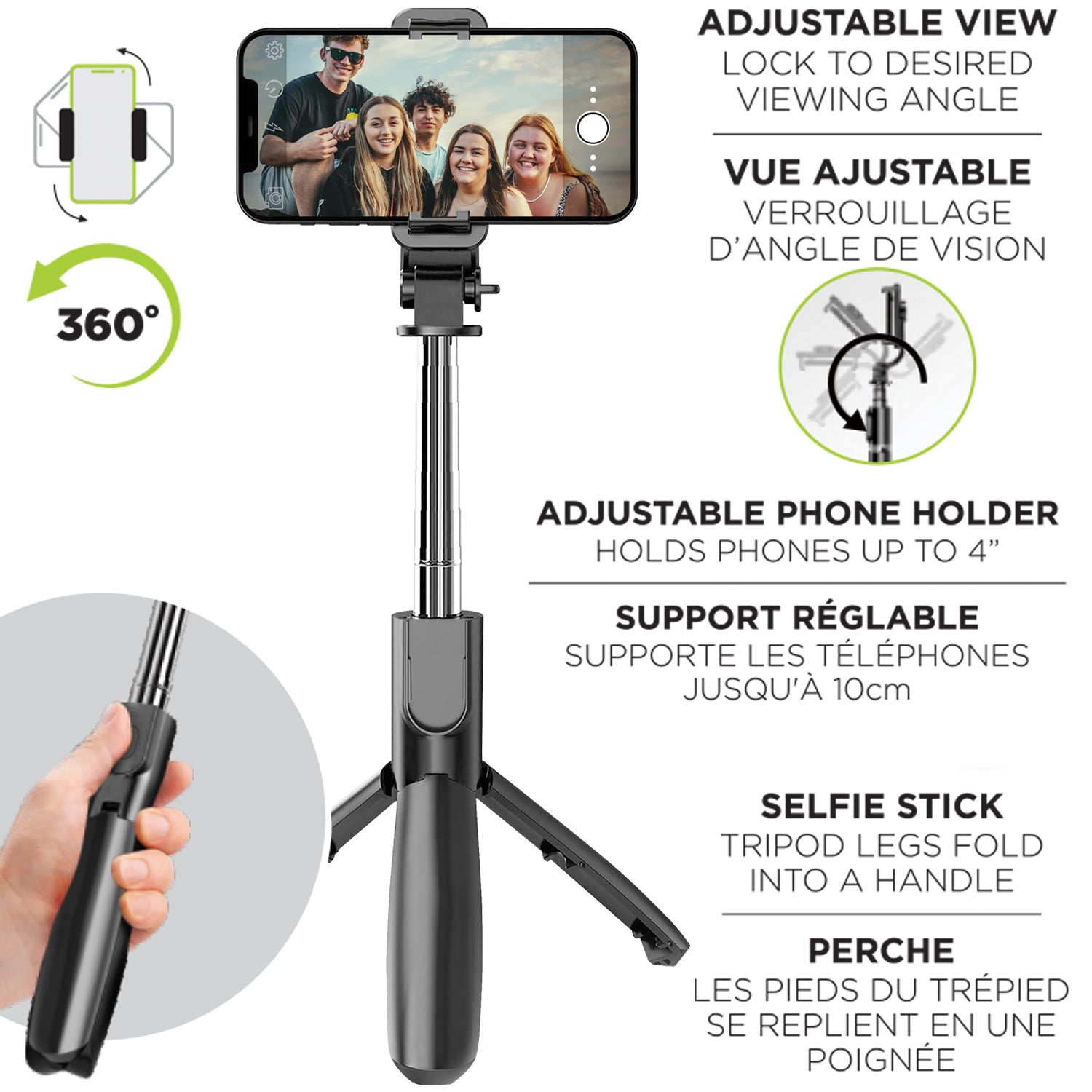 Boost Perche à Selfie et Trépied Télescopique avec Télécommande Sans Fil, Noir - Simple Boutique