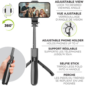 Boost Perche à Selfie et Trépied Télescopique avec Télécommande Sans Fil, Noir - Simple Boutique