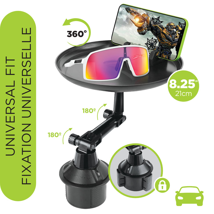 Boost Plateau pour Porte-Gobelet d'Auto avec Support de Téléphone, Pivotant, Noir - Simple Boutique