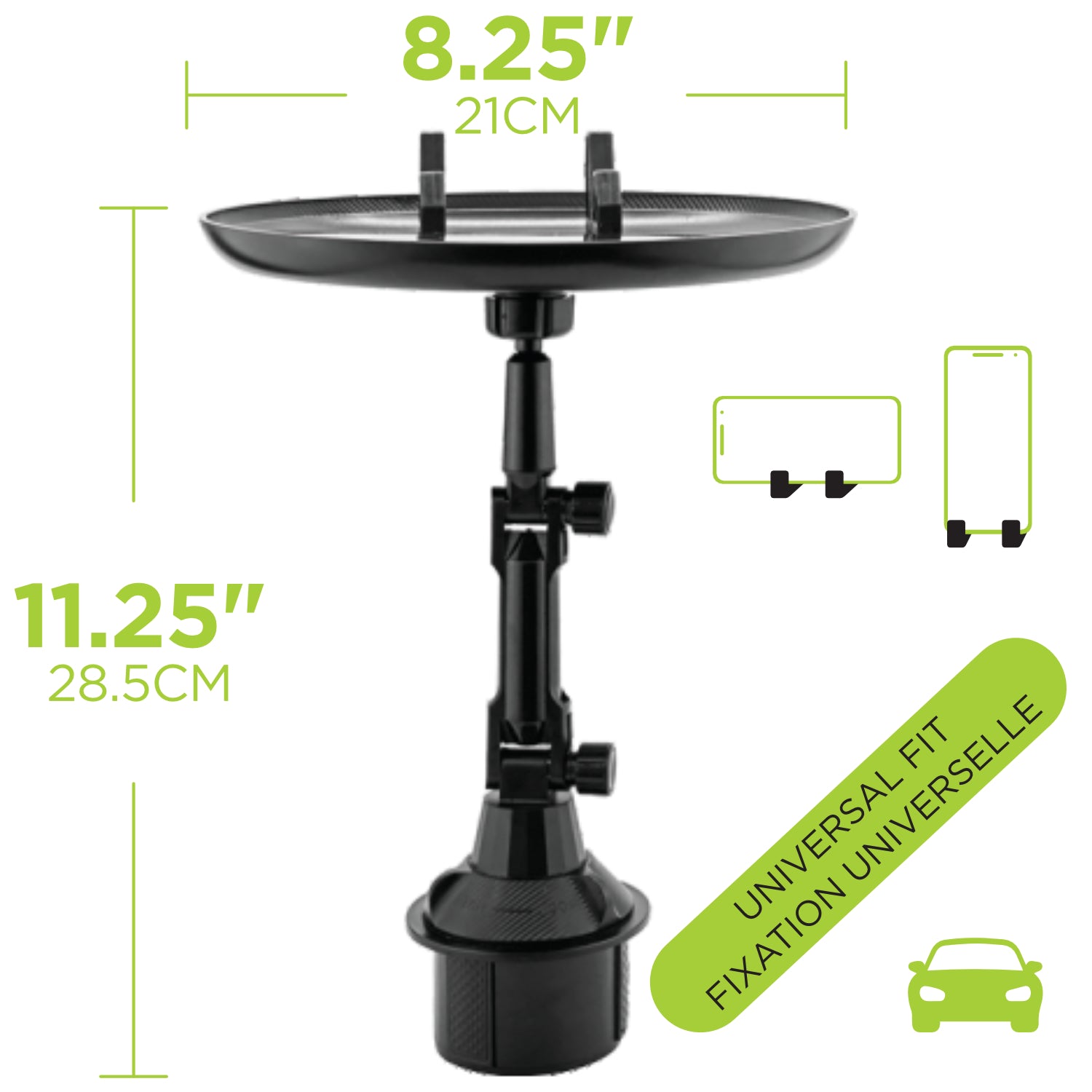 Boost Plateau pour Porte-Gobelet d'Auto avec Support de Téléphone, Pivotant, Noir - Simple Boutique