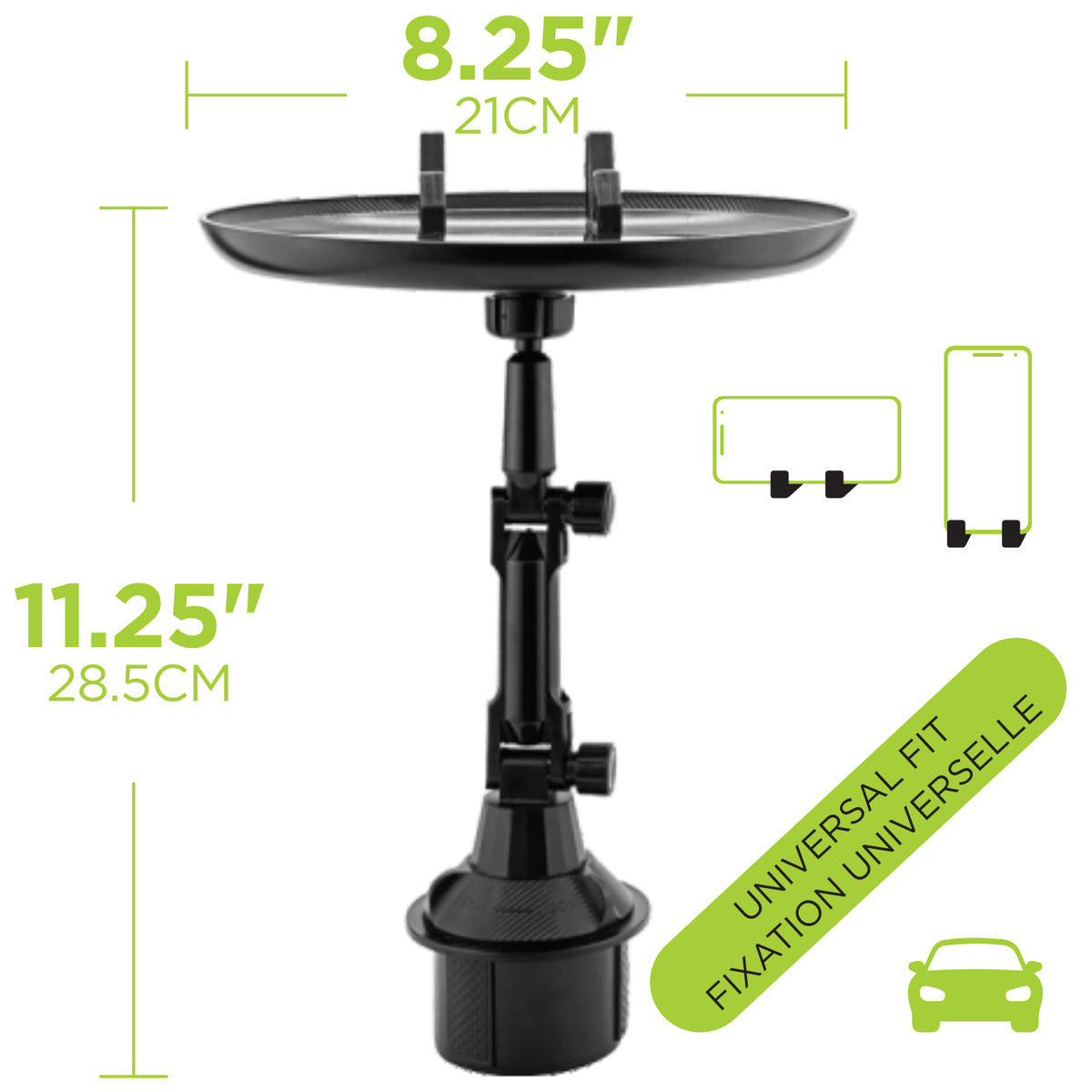 Boost Plateau pour Porte-Gobelet d'Auto avec Support de Téléphone, Pivotant, Noir - Simple Boutique