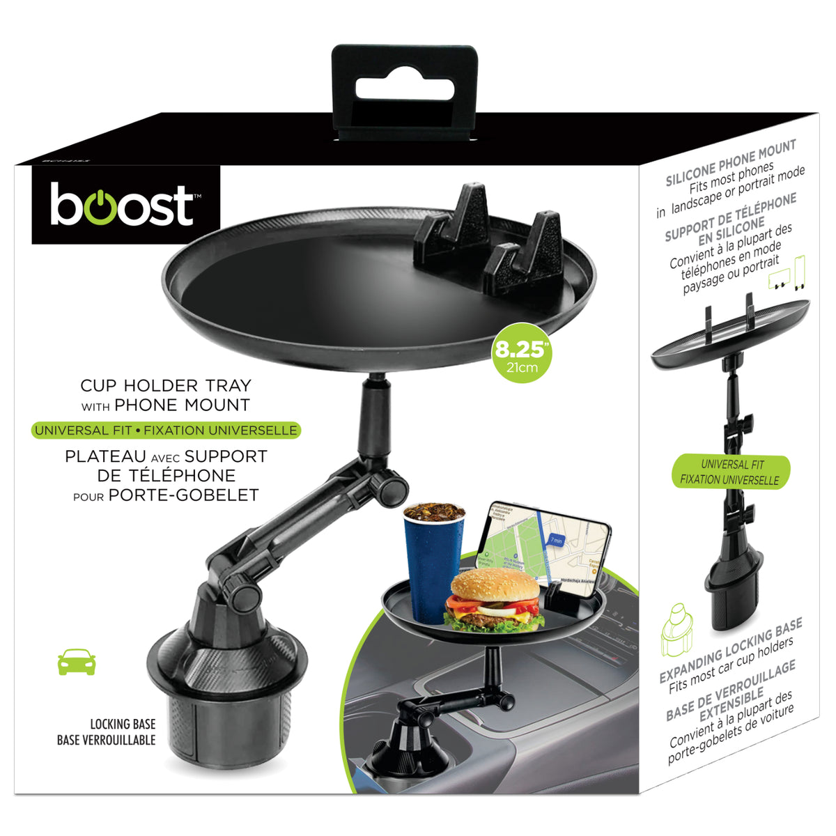 Boost Plateau pour Porte-Gobelet d'Auto avec Support de Téléphone, Pivotant, Noir - Simple Boutique
