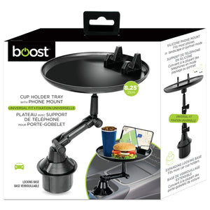 Boost Plateau pour Porte-Gobelet d'Auto avec Support de Téléphone, Pivotant, Noir - Simple Boutique