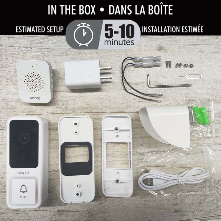 Boost Sonnette Vidéo Intelligente Wi-Fi 1080p Filaire avec Carillon Sans Fil et Pare-Intempéries, Blanc - Simple Boutique