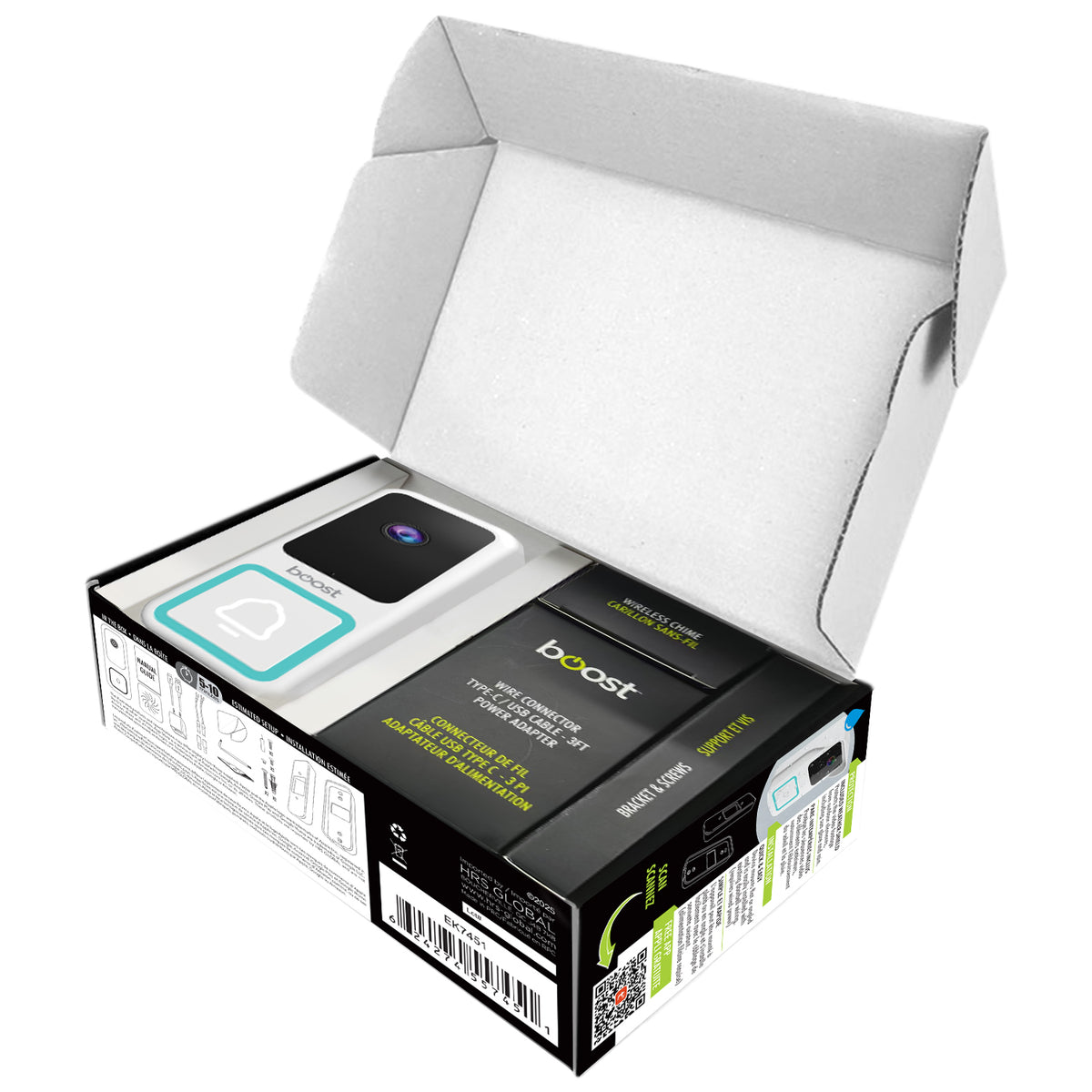 Boost Sonnette Vidéo Intelligente Wi-Fi 1080p Filaire avec Carillon Sans Fil et Pare-Intempéries, Blanc - Simple Boutique