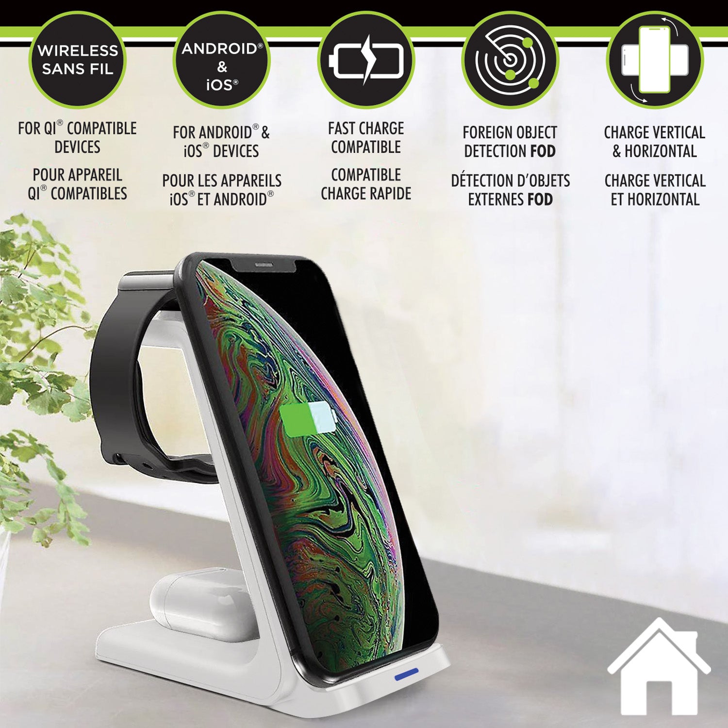 Boost Station de Recharge Sans Fil 3 en 1 pour Téléphone, Montre et Écouteurs, 15 W, Blanc - Simple Boutique