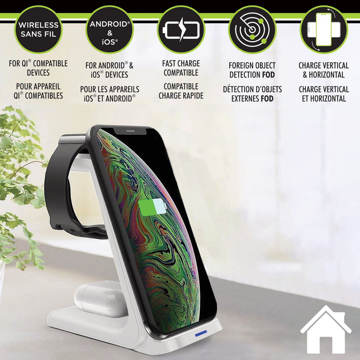 Boost Station de Recharge Sans Fil 3 en 1 pour Téléphone, Montre et Écouteurs, 15 W, Blanc - Simple Boutique