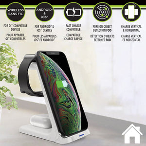 Boost Station de Recharge Sans Fil 3 en 1 pour Téléphone, Montre et Écouteurs, 15 W, Blanc - Simple Boutique