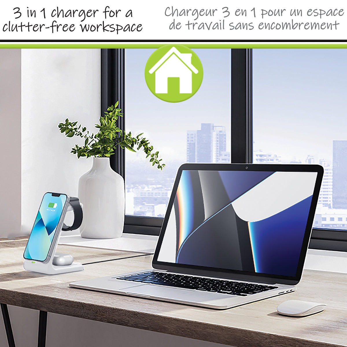 Boost Station de Recharge Sans Fil 3 en 1 pour Téléphone, Montre et Écouteurs, 15 W, Blanc - Simple Boutique