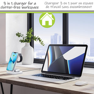 Boost Station de Recharge Sans Fil 3 en 1 pour Téléphone, Montre et Écouteurs, 15 W, Blanc - Simple Boutique