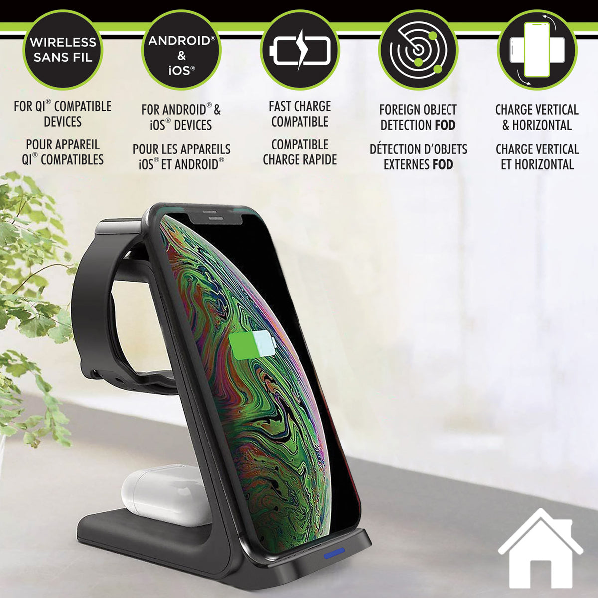 Boost Station de Recharge Sans Fil 3 en 1 pour Téléphone, Montre et Écouteurs, 15 W, Noir - Simple Boutique